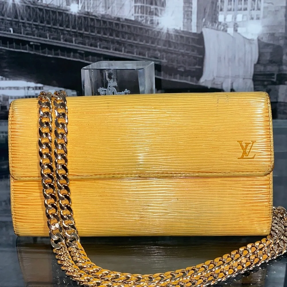 Authentic Louis Vuitton Yellow Epi Leather Sarah Wallet